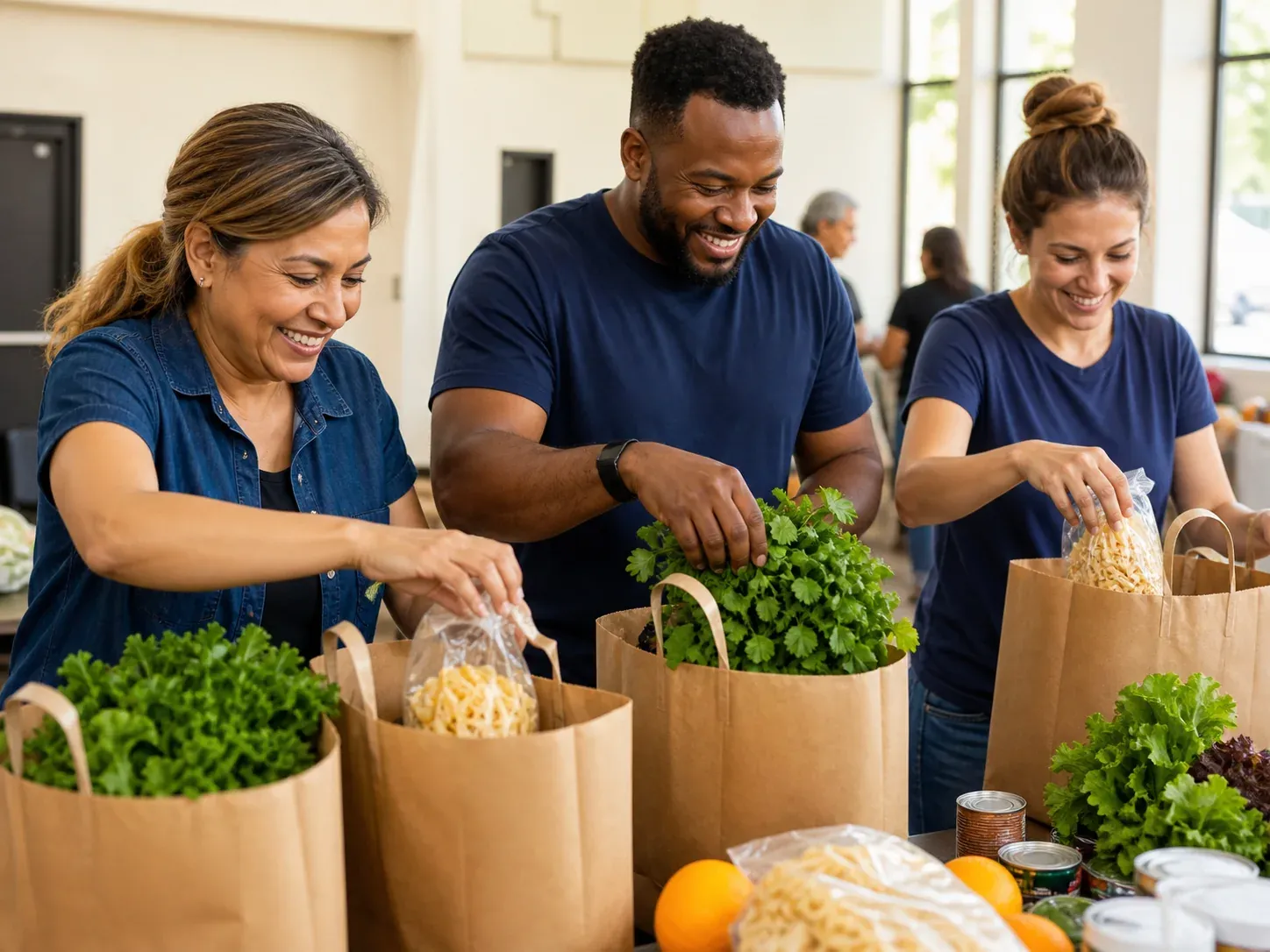 Volunteers preparing family essentials